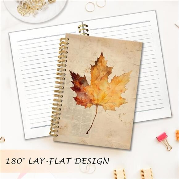 Vintage Fall Maple Spiral Notebook 5.5x8.3, Autumn Maple Leaf Journal,‎ Rustic - Picture 4 of 8